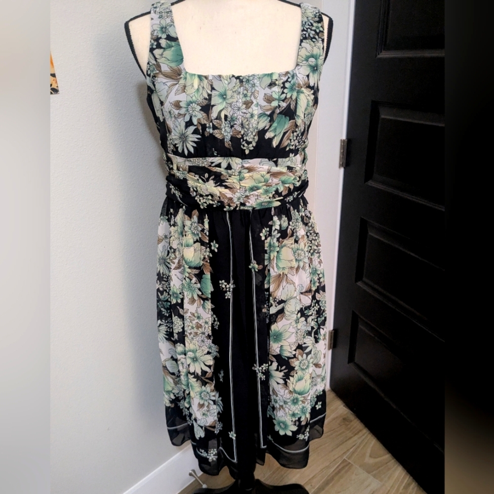 Super pretty sleeveless dress! Knee length with back zipper. Fully lined.